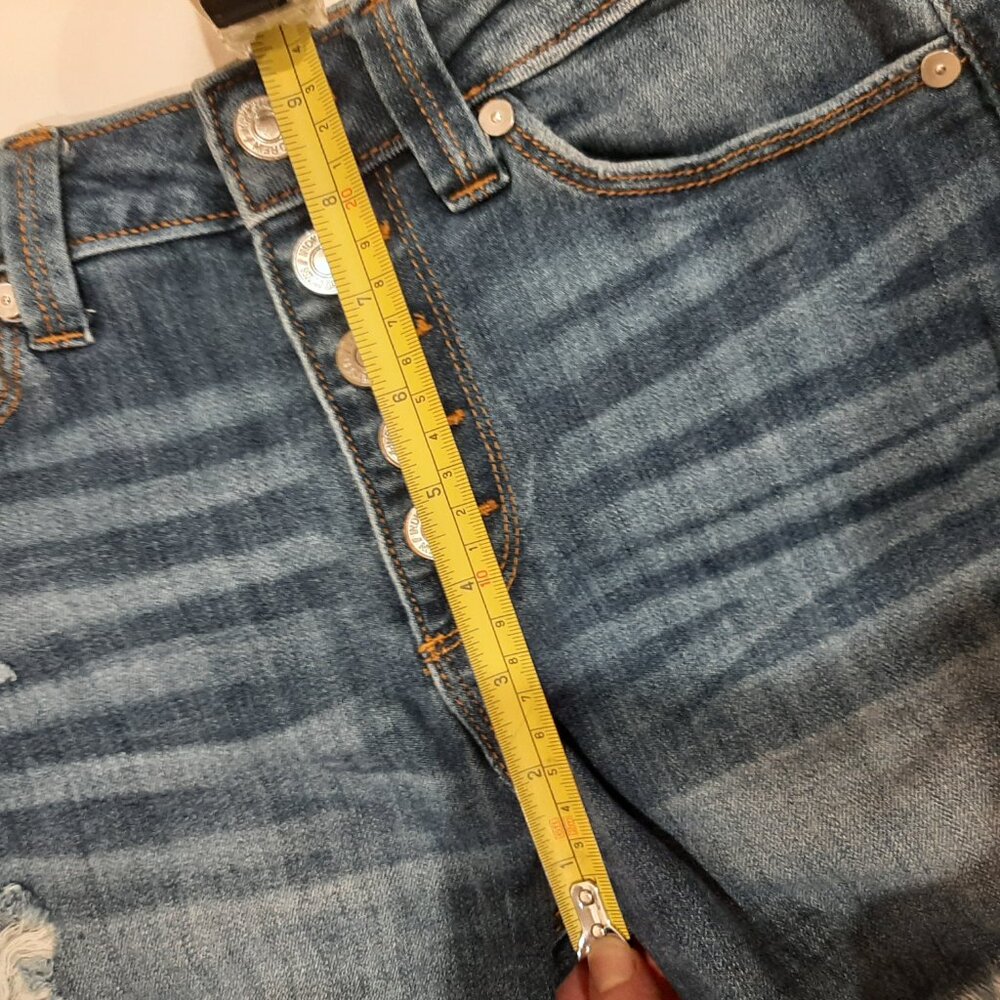 Button fly distressed high rise waisted denim jean shorts medium wash - Picture 8 of 12